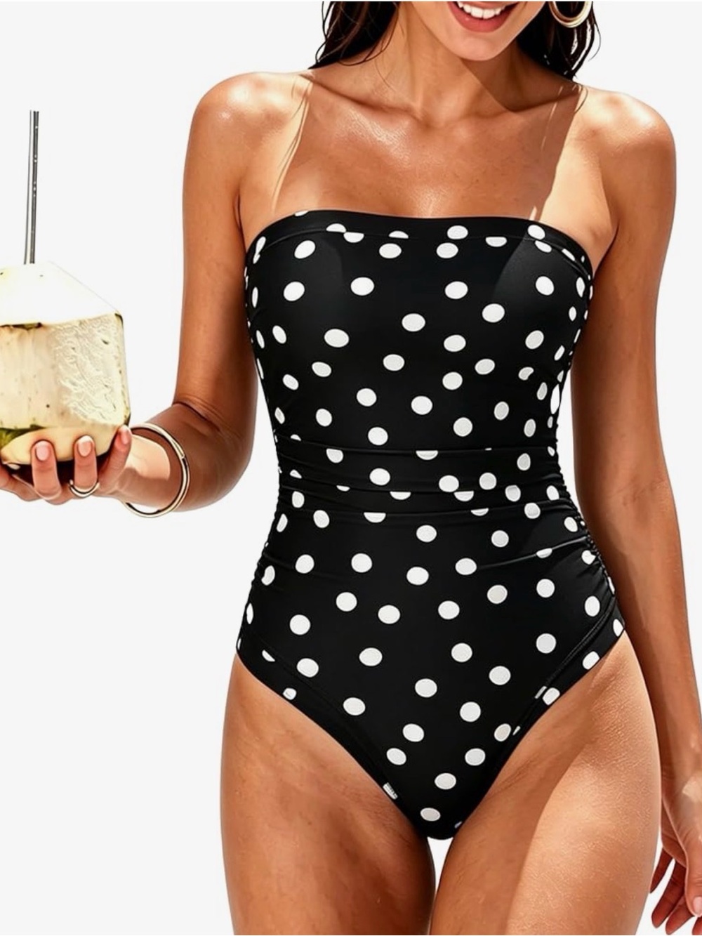 SUUKSESS Women One Piece Tummy Control Swimsuit Strapless Bandeau Bathing Suit